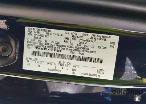 2022 Ford F-150 Xlt from USA, damaged, VIN 1FTEW1EP2NFB95281